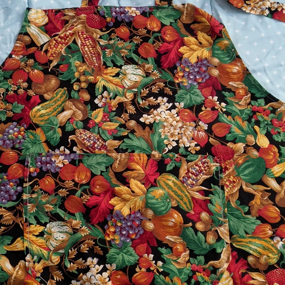 Handcrafted Large Apron,  Colorful Veggie Fabric,  Pocket, Waist Ties, Unisex